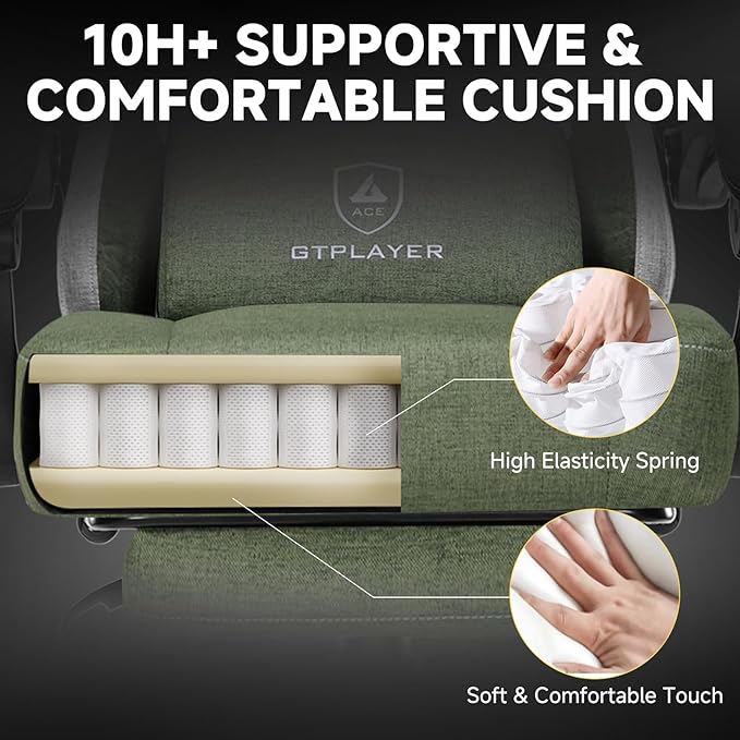 GTPLAYER Gaming Chair, Fabric Computer Office Chair with Pocket Spring Cushion, Ergonomic Office and Gaming, Video Gaming Chair with Linkage Armrests, High Back Desk Chair with Adjustable Recliner