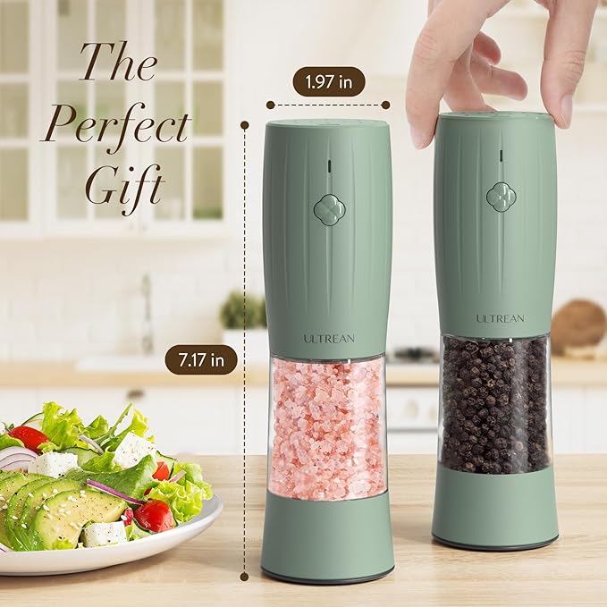 Ultrean Salt and Pepper Grinder Set, Rechargeable Automatic Pepper Mill Shakers, 6 Adjustable Coarseness, LED Light, Kitchen Gadget, Christmas Gifts, Black & White