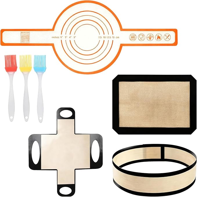 8Pcs Silicone Bread Loaf Pan Liners, 2Pcs Upgraded Reusable Silicone Bread Sling with 2Pcs Silicone Baking Mat 4 oil brush, Best Fits 9x5" or 1.5lb Loaf Pans