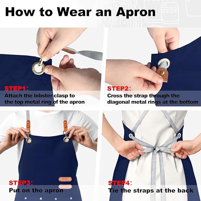 chef apron bib tool apron for man woman cross back straps with 4 pockets for kitchen cooking gardening baking working