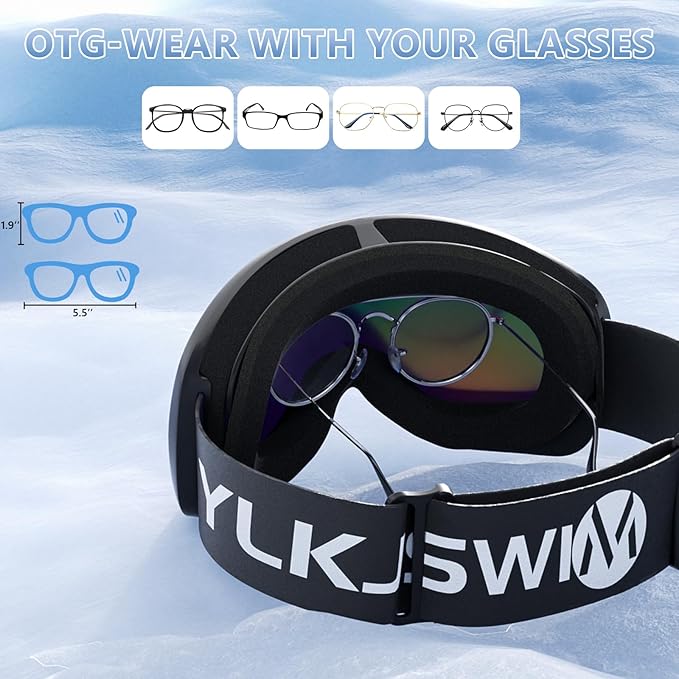 Ski Goggles for Men Women, OTG Snow Goggles, UV Protection Snowboard Goggles for Adult & Youth, Snowmobile, Sledding