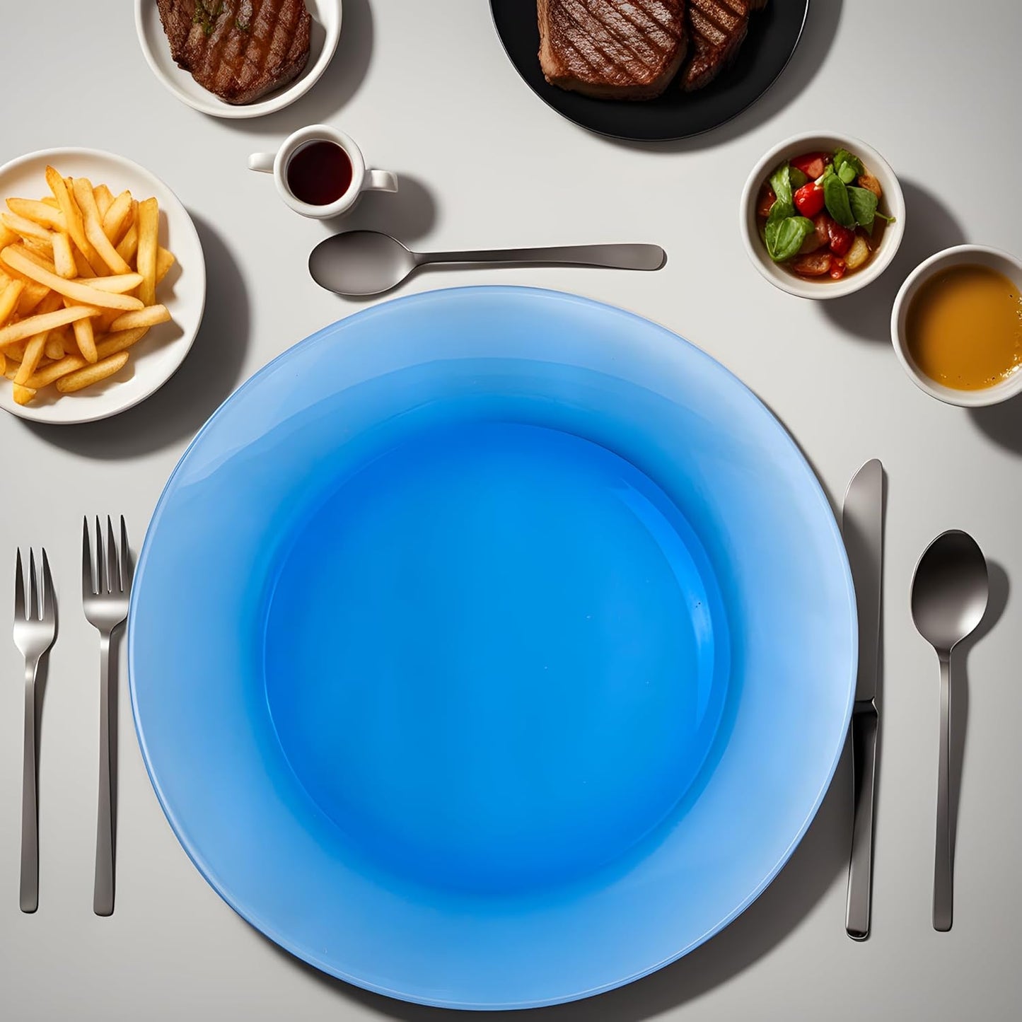STP GOODS Glass Soup and Salad Bowl with Handles, Cobalt Transparent Glass Eating Plates, Circular Dinnerware for Salad, Bread, Dinner (Blue Set 4)
