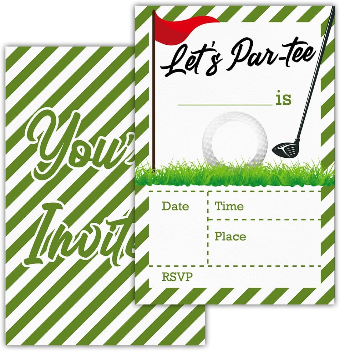 Golf Birthday Invitations With Envelopes (20 Count), Let's Par-tee Golf Birthday Party Fill in Invites Cards, Double Sided Design