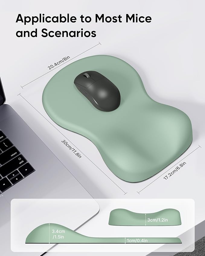 Ergonomic Mouse Pad with Wrist Rest, Mousepad with Wrist Support, Non-Slip Hard Base Mouse Pads, Portable for Office/Home/Travel Work(Green)