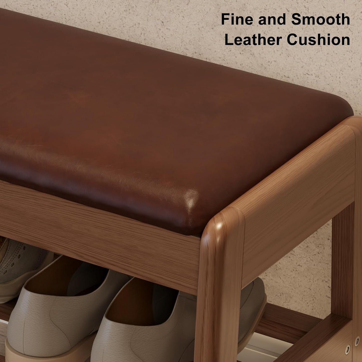 Shoe Rack Bench with Cushion, 2 Tiers Shoe Bench with Flip-Top Storage,Wood Shoe Rack for Entryway,Hallway（Walnut,31.5"）