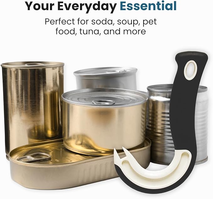 Jokari Ring Pull Can Opener for Soda and Food Cans Arthritis Aid with Non Slip Grip for Seniors Kids and Nail Protection Manual Pull Tab Tool for Easy Open Cans Black Dishwasher Safe