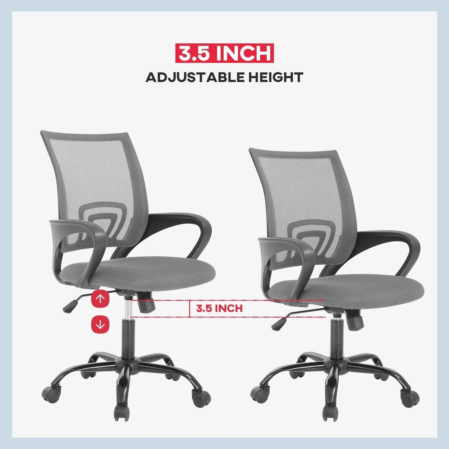 BestOffice Office Chair Ergonomic Cheap Desk Chair Mesh Computer Chair Lumbar Support Modern Executive Adjustable Stool Rolling Swivel Chair for Back Pain (Grey)