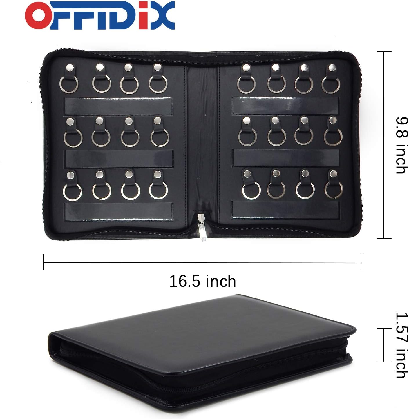 OFFIDIX Portable Zippered Key Case,Leather Portable Key Cabinet 24 Key Hooks Key Organizer,Manager & Landlord Key Holder, Business Padfolio for Real Estate Sales,Hotel Executives, Car Service