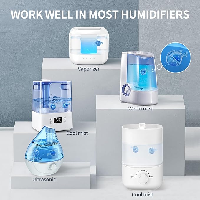 Humidifier Cleaning Fish: 12 Packs Humidifier Tank Cleaner Ball Compatible with Most Humidifiers, Purifier Water, Prevents Hard Water Build-Up, Filters Mineral Deposits, Remove Odor
