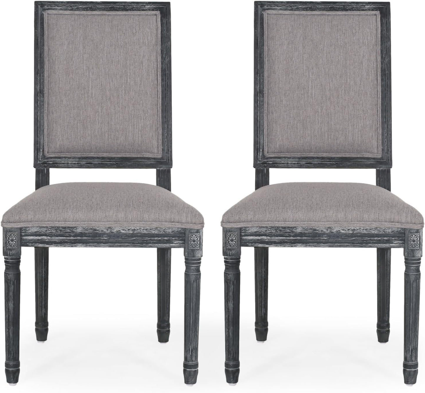 Merax Upholstered Solid Wood Dining Chairs Set of 2, French Country Style Accent Side Seating Furniture for Kitchen, Living Room, Cushioned Back, Grey