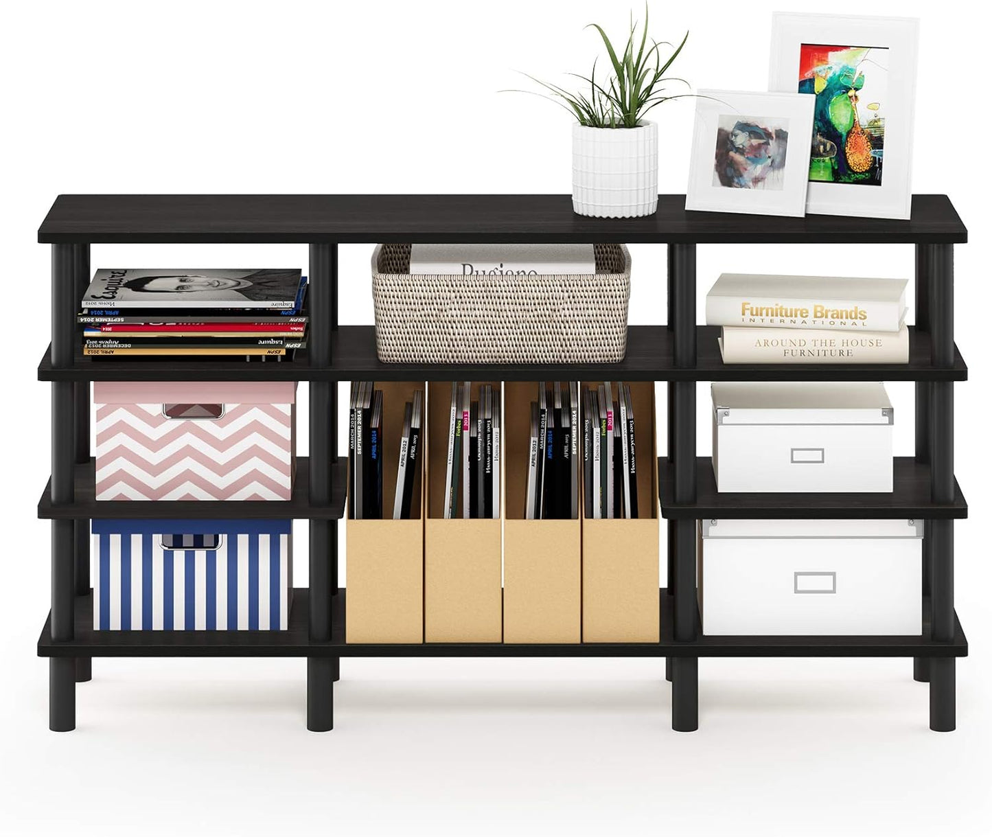 Furinno Turn-N-Tube 4-Tier Multipurpose Wide Shelf TV Stand, Espresso/Black
