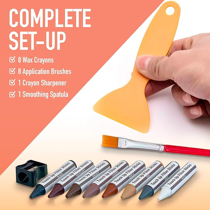 Wood Filler Furniture Markers Touch Up Repair Kit 34 Pieces - Color Match Filler & Scratch Repair Stain Pens for Hardwood Cracks, Holes, Discoloration, Wooden Door, Floor, Cabinet, Table