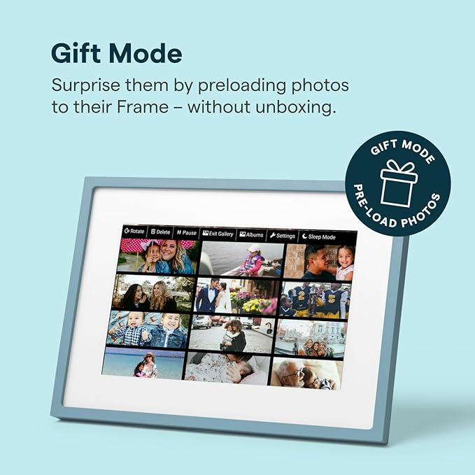 Skylight Digital Picture Frame 2 – 10" Full HD Wi-Fi Touch Screen, 16GB Digital Photo Frame, Load Photos & Videos Directly from Phone, Anti-Glare – Ideal for Personalized Gifting, Classic Blue
