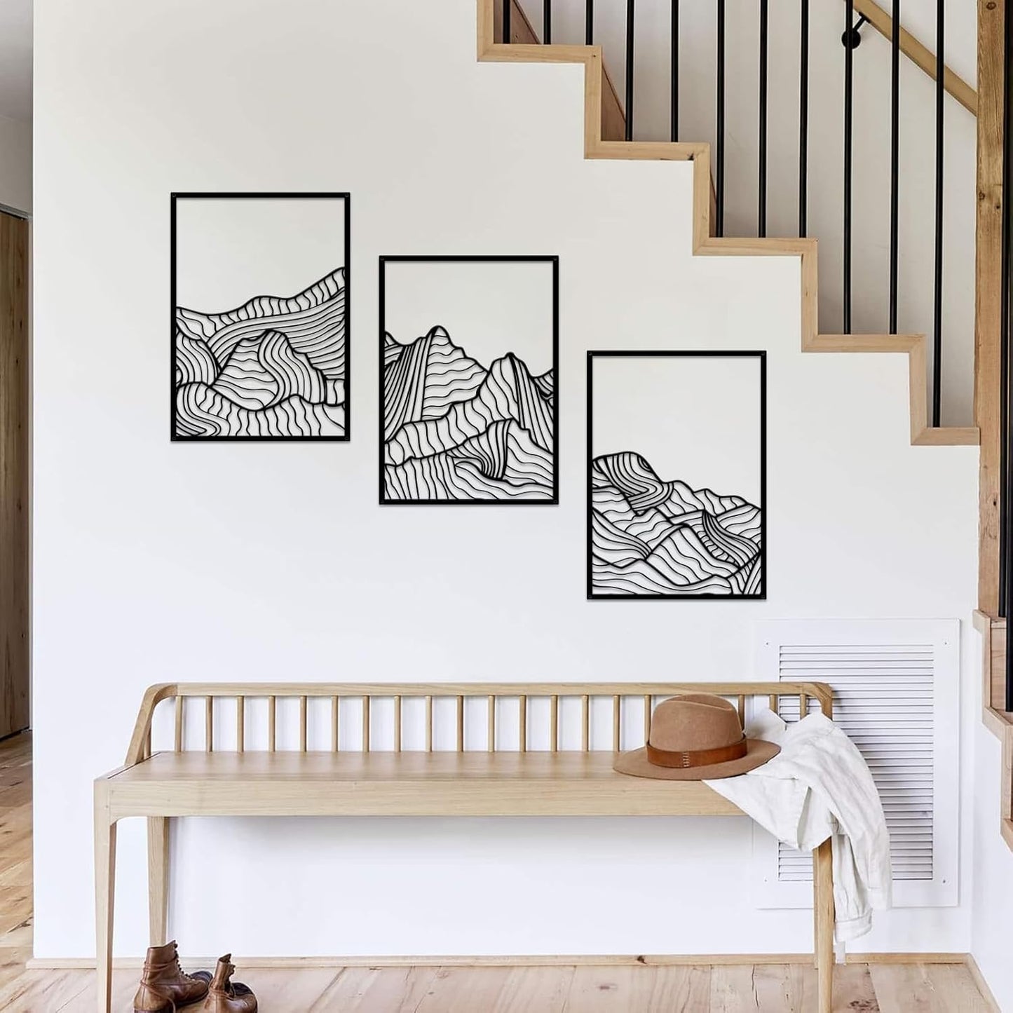 ruelen Wall Decor 3 Pcs Mountain Metal Wall Art, Mountain Line Abstract Minimalist Wall Art Rustic Nature Wall Decor Hanging Sculpture for Home Bedroom Bathroom Living Room (Black)