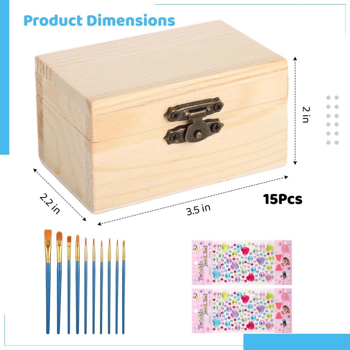 OMISTAR 27 Pcs Small Wooden Boxes Set with 10 Paint Brushes and Stickers, Small Wooden Boxes 3.5 x 2.2 x 2 in, DIY Craft, Storage, Art, Painting, Party Favors, Gifts