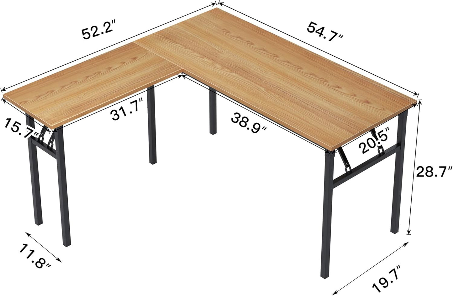 Need L Shaped Folding Desk, Reversible Computer Desk for Home Office, Large Foldable Gaming Desk Table Workstation, Teak and Black