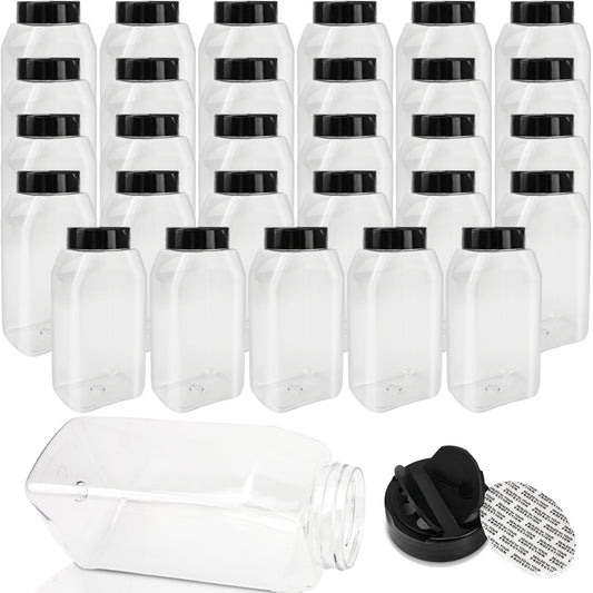 30 Pack 16 oz Plastic Spice Jars with Cap Clear Empty Square Plastic Bottle Containers with Lids Large Empty Powder Storage Container for Storing Spice Seasoning Powders