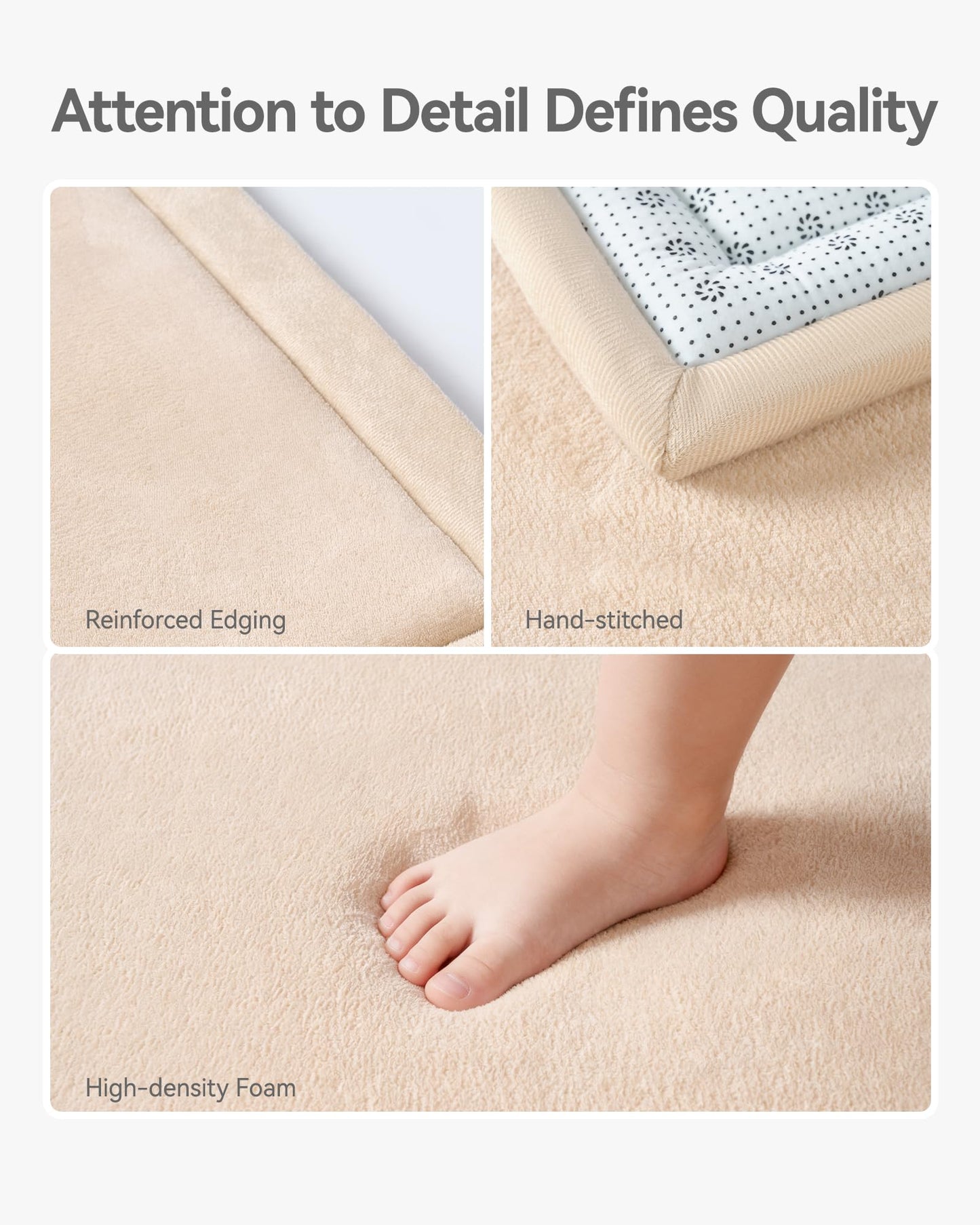 Ingdgnoso Baby Play Mat for Floor, 1.2" Thick Memory Foam 50"×50" Playpen Mat for Kids, Infants, Toddlers - Soft, Durable Baby Crawling Mat for Tummy Time, Sitting with Non-Slip Bottom (Beige)