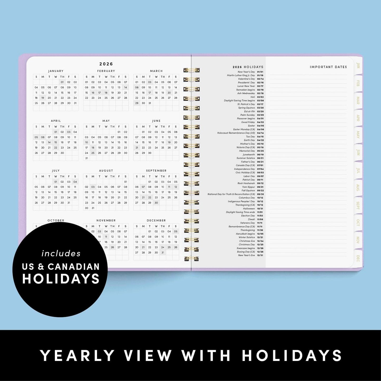 PAPERAGE 2026 Weekly & Monthly Planner, 12 Months (January 2026 - December 2026), 9.2 in x 11.2 in, Spiral Bound 2026 Planner with Weekly, Monthly & Yearly Views, Note Pages & Inner Pocket – Slate