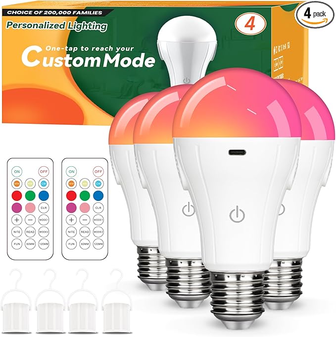 Neporal MagicGlow Rechargeable Light Bulb with Memory Mode, Remote & Touch Control – Dimmable A19 Battery Operated Bulb for Indoor Wall Sconce, Nursery, Bedroom, Kitchen