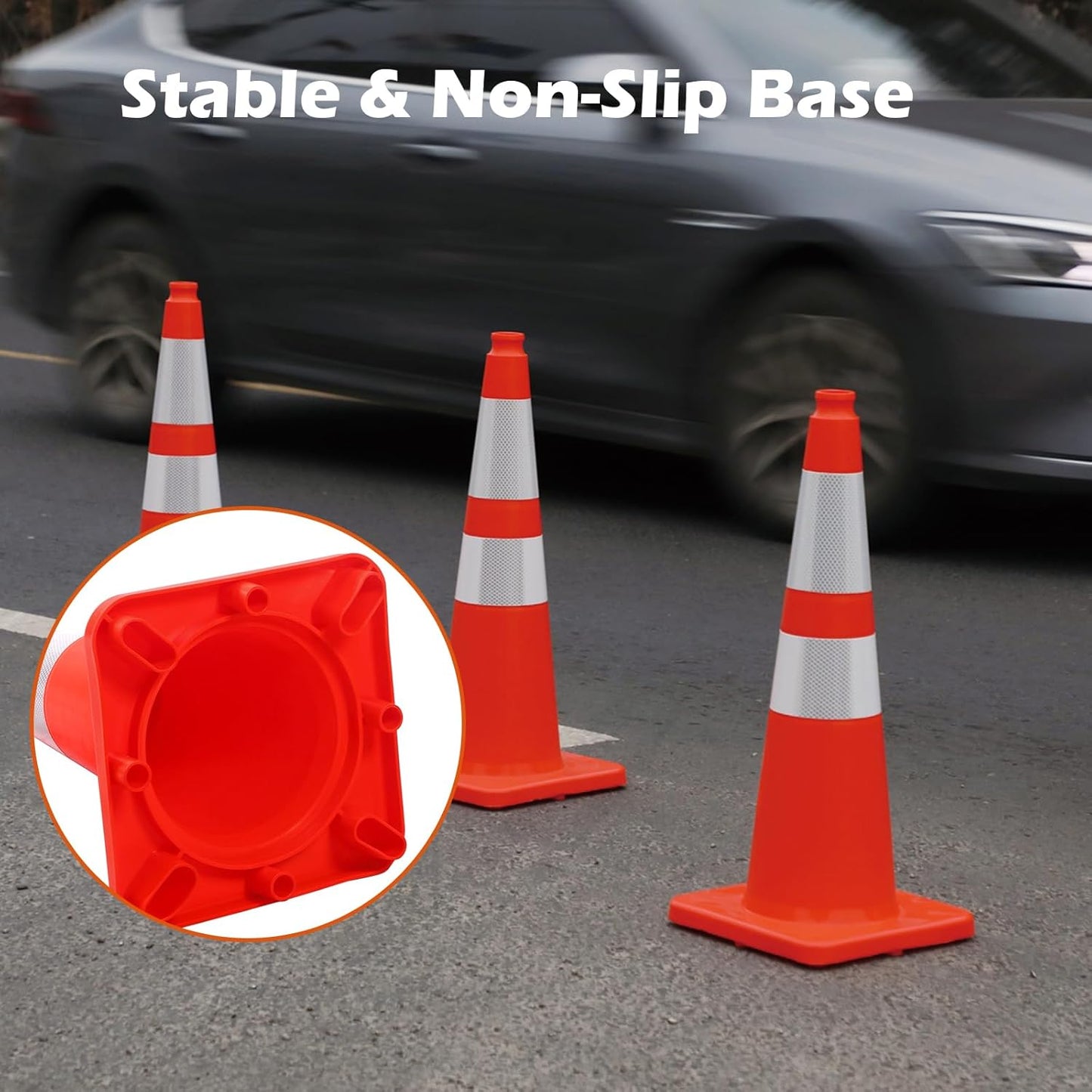 28" Traffic Cones (8 Pack) – Durable Orange PVC Safety Cones with Reflective Collars for Parking, Construction, Roadwork & Driving Practice