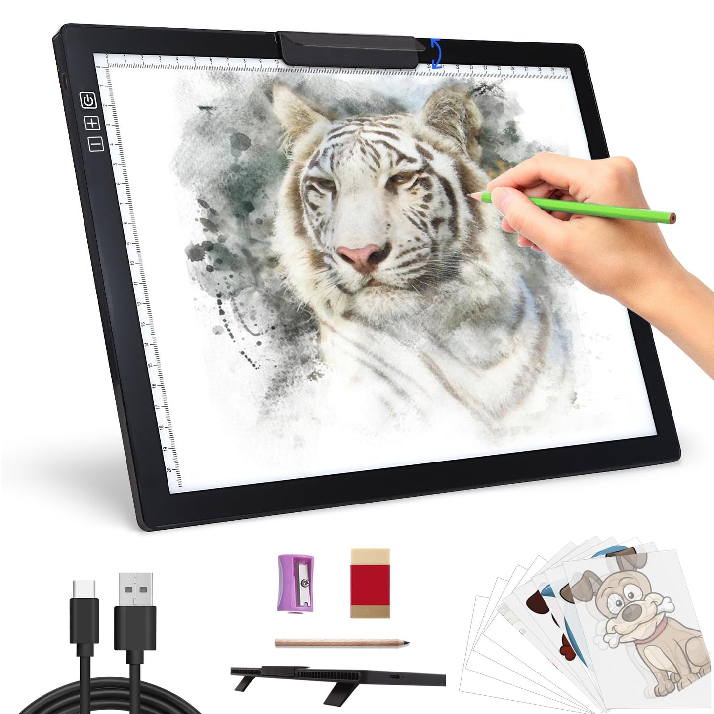 Rechargeable A4 Light Pad - Stepless Dimmable 6 Levels Brightness Tracing Light Box, Diamond Painting Light Board with Top Clip,