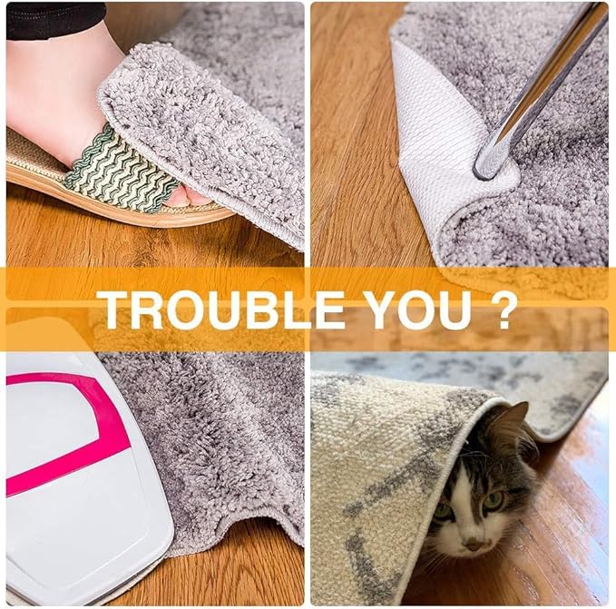 4PCS Rug Pad Grippers, Non Slip Rug Tape Grip Carpet Corner for Hardwood Floors and Tiles, Double Sided Rug Stickers Accessories for Area Rugs to Keep Area Rug Flat