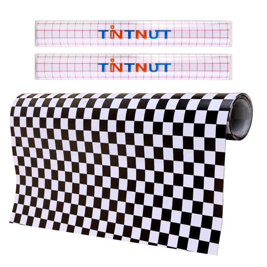 Tintnut Chessboard Permanent Vinyl Roll - 12 in x 5ft, Checkered Racing Patterned Permanent Adhesive Vinyl for Cutting Machine,Home Decor Self Sticker