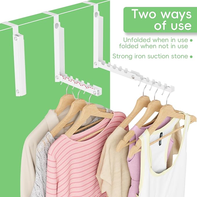 Over The Door Hooks, Extended Over The Door Clothes Hanger with 10 Ridges,Space-Saving Over The Door Rack,Door Hooks for Hanging Clothes,Larger Capacity Over The Door Hanger (2, White)