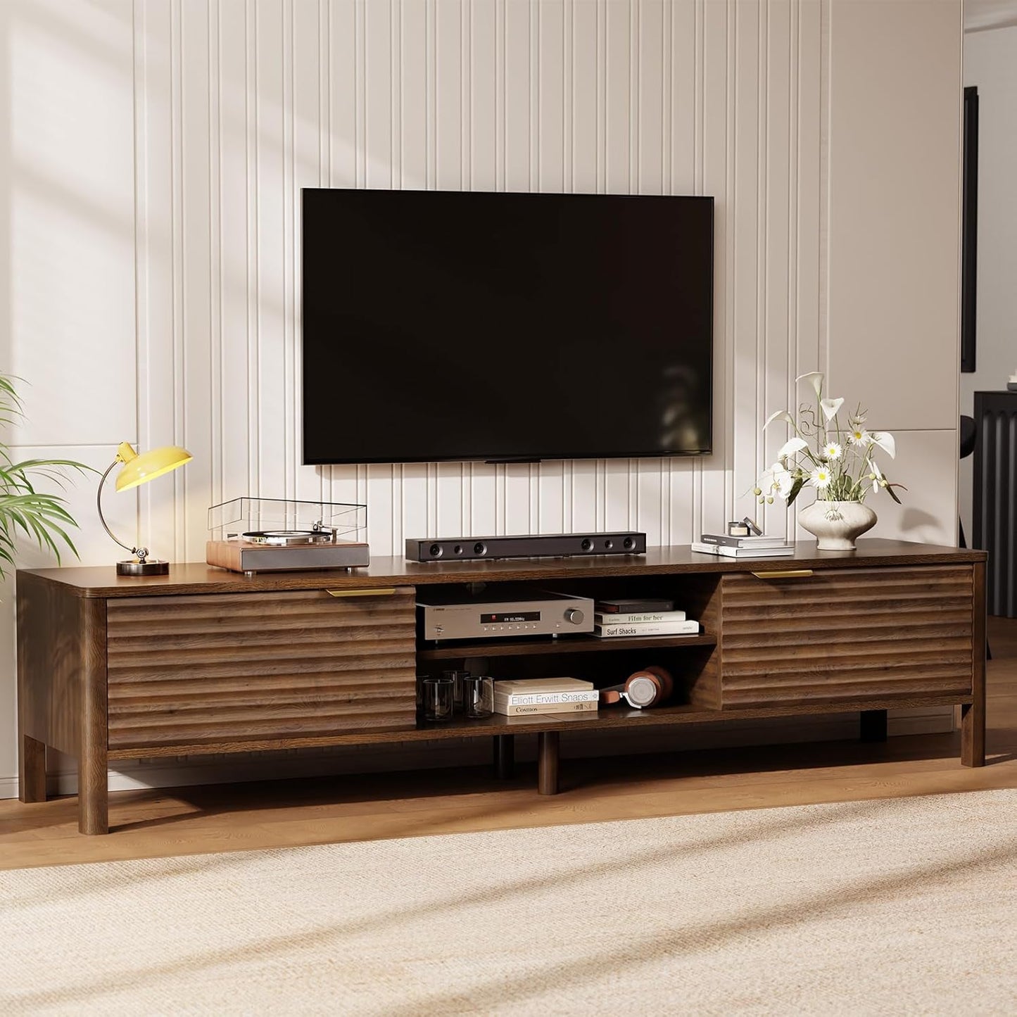 TV Stand for Living Room - up to 80 Inch TVs Mid Century Modern Entertainment Center with Storage and Adjustable Shelves, Media Console Table Walnut 70"