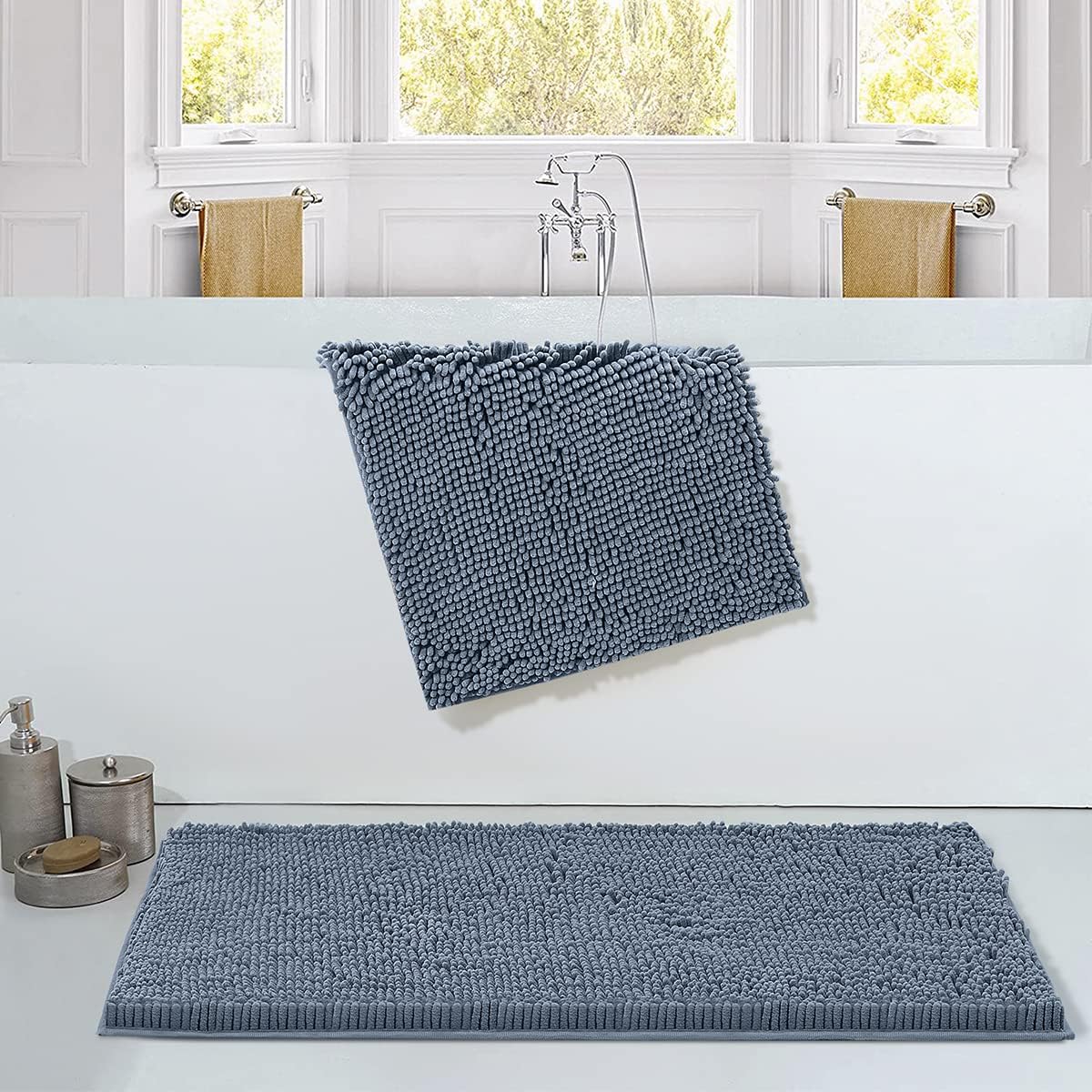 SONORO KATE Bathroom Rug,Non-Slip Bath Mat,Soft Cozy Shaggy Thick Bath Rugs for Bathroom,Plush Rugs for Bathtubs,Water Absorbent Rain Showers and Under The Sink (Lake Blue, 36" x 24" Plus 32" x 20")