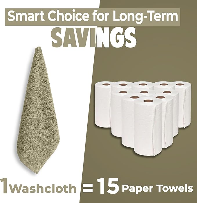 DAN RIVER 12 Pack Wash Cloths for Showering [12x12] - 100% Cotton Washcloths Premium Quality Flannel Face Cloths for Bathroom, Highly Absorbent and Soft Feel Wash Clothes, Beige