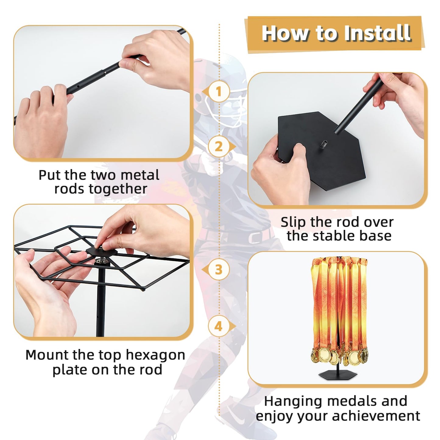 Rotating Medal Hanger Display Stand, Rotatable Medal Holder for Sports Award. Adjustable Metal Rack Perfect for Basketball, Running, Gymnastics, Soccer Race Medals. Showcase 45+ Medals on Table top!