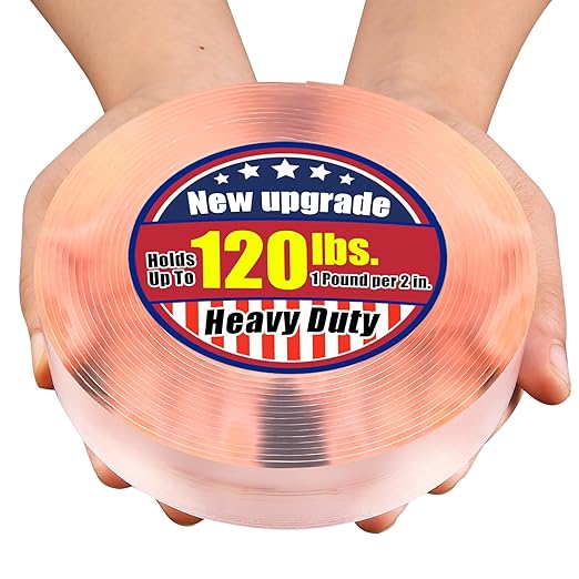 Extra Large 1" x 200" Double Sided Tape，Clear & Tough Heavy Duty Nano Mounting Tape