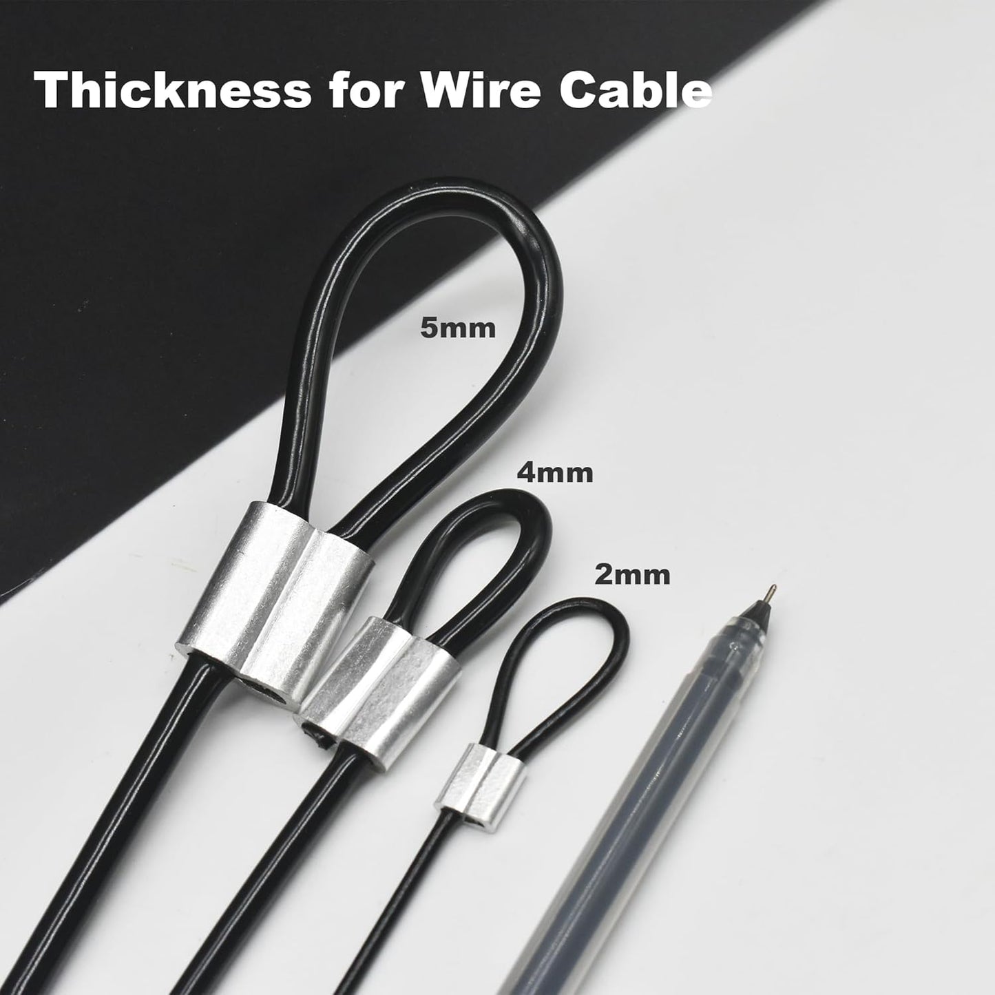5 Pcs 4mm Wire 48 inch Vinyl Coated Stainless Steel Cable with Loops Short Wire Rope Lanyard Lock Security Chain Link for Outdoor Gates, Black(4mm x 48inch)