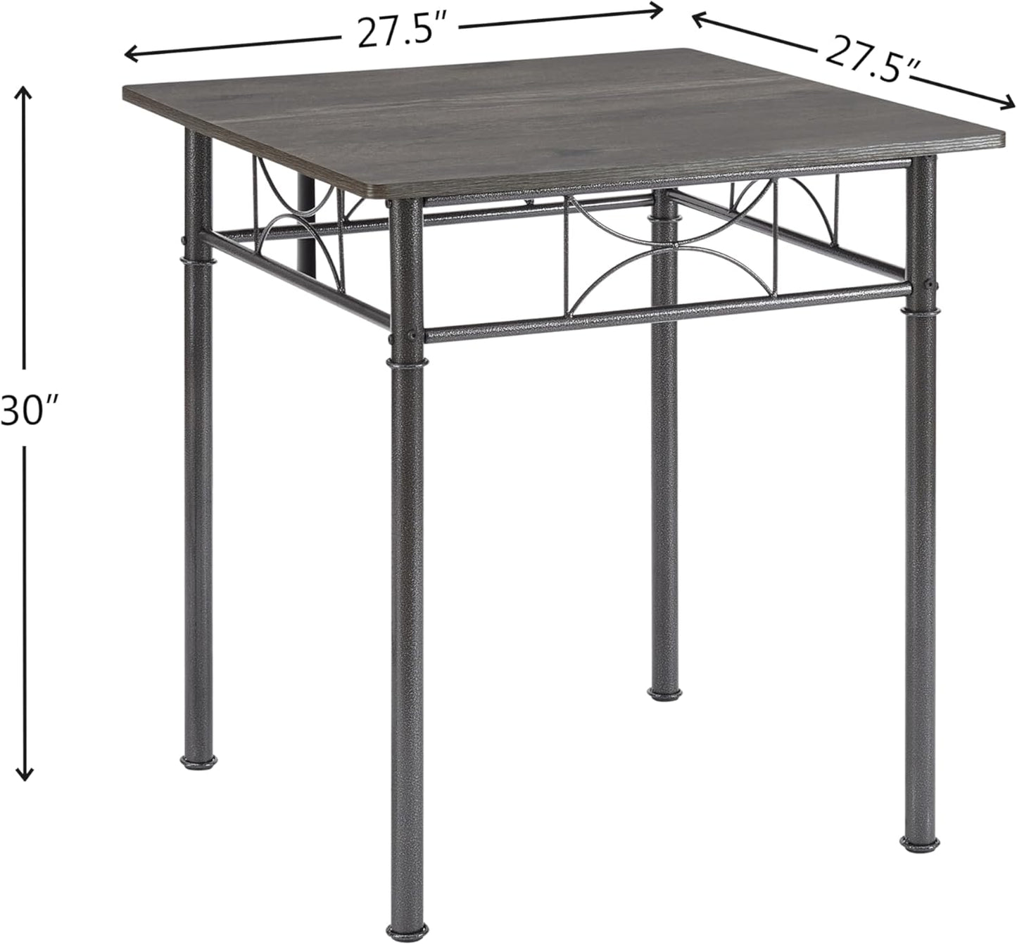 JOIN IRON 3-Piece Metal and Wood Indoor Modern Square Dining Table Furniture Set for Kitchen, Dining Room, Dinette, Breakfast Nook w/ 2Chairs - Gray