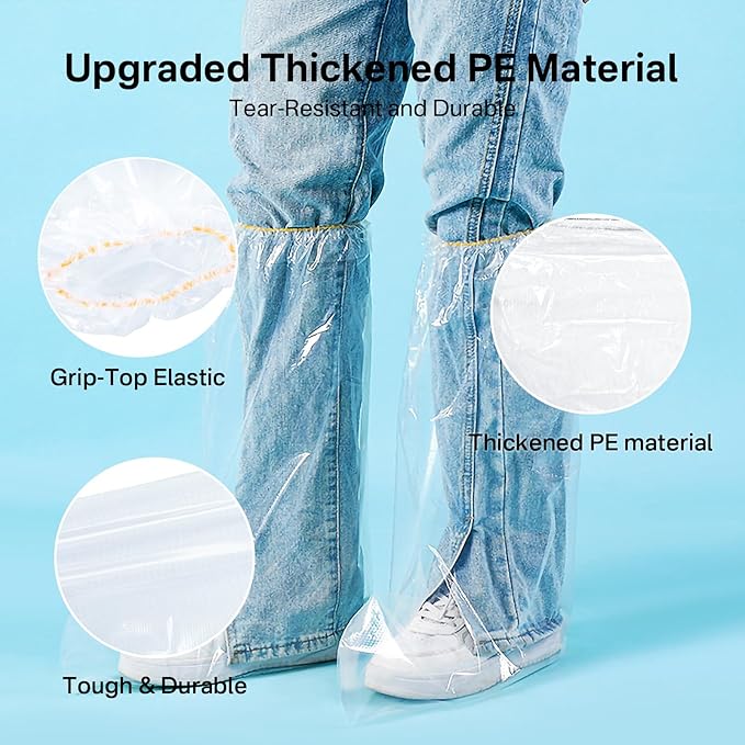 12 Pairs Waterproof Shoe Covers Plastic Boot Covers Disposable Thicker Long Rain Shoes and Boots Cover Non-Slip,Indoor Outdoor Overshoes for Men and Women