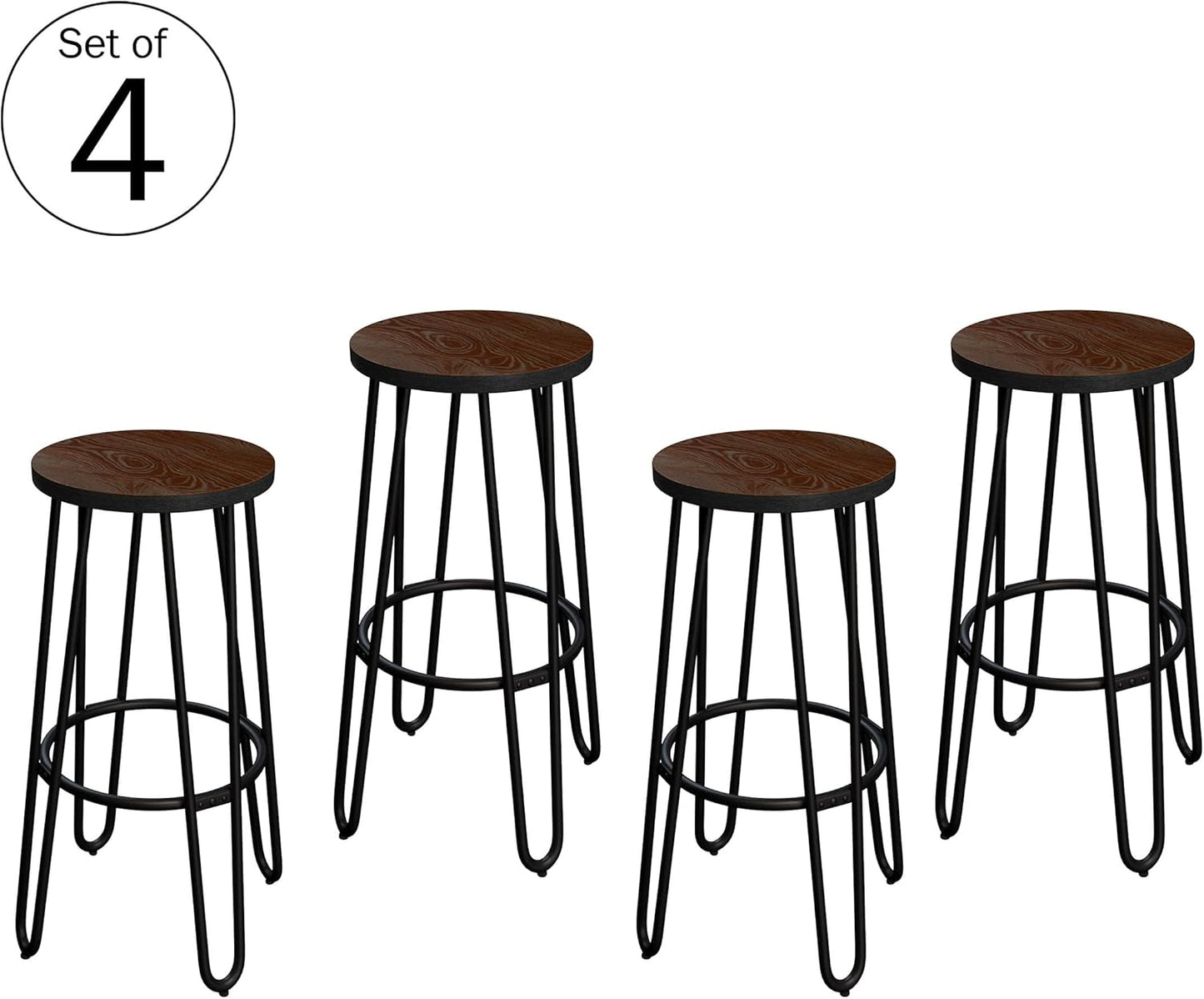 Lavish Home 24-Inch Bar Stools - Backless Barstools with Hairpin Legs, Wood Seat - Kitchen or Dining Room - Modern Farmhouse Barstools (Set of 4)