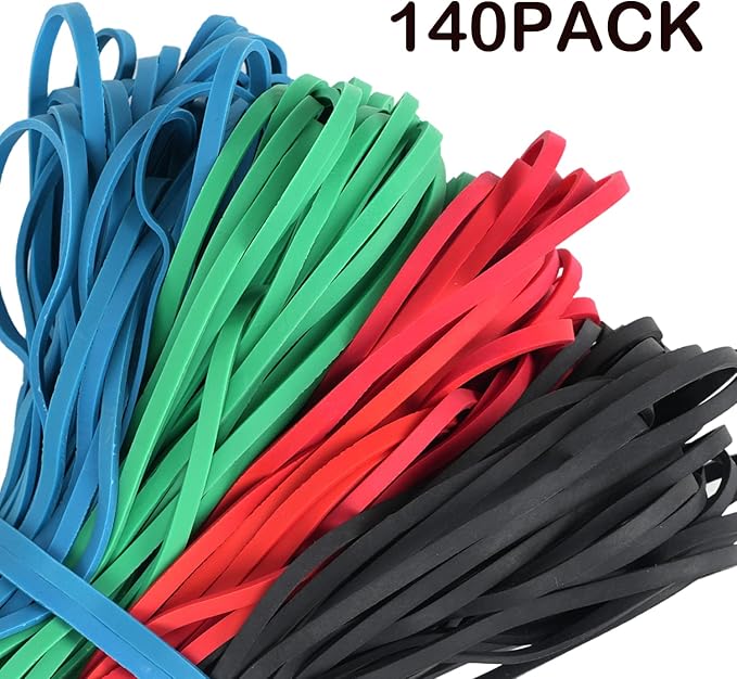Rubber Bands Garbage Can Bands 140 Pack Trash Can Rubber Bands Fits 8-33 Gallon size #117 Colored Large rubber band Heavy Duty Big Elastic Bands for Office Supplies File Folders Litter Box 7x1/8 inches