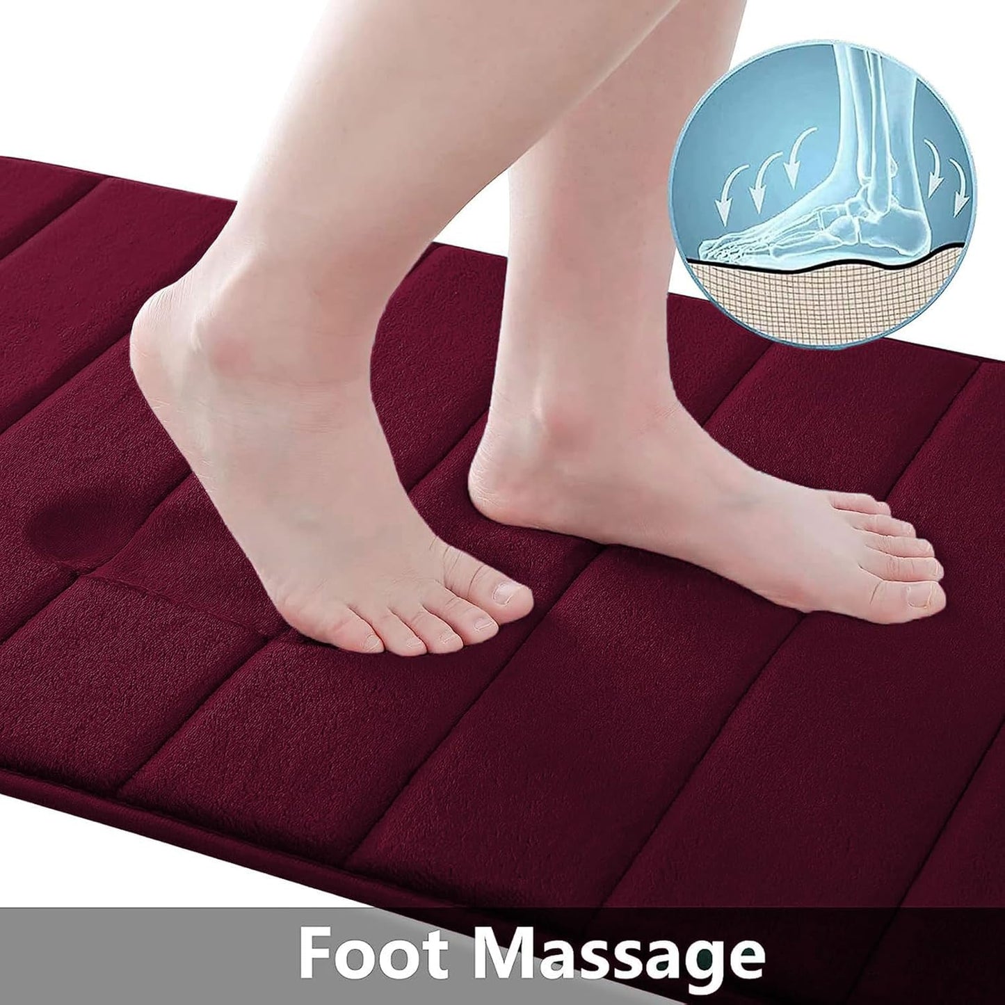 Buganda Memory Foam Bath Mat, 60" x 24", Ultra Soft and Non-Slip Bathroom Rugs, Water Absorbent and Machine Washable Bath Rug Runner for Bathroom, Shower, and Tub, Burgundy