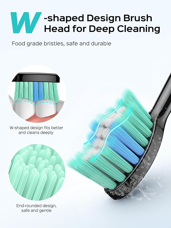 COSLUS Sonic Electric Toothbrush for Adults: 47000 VPM for Deep Cleaning & Whitening with Travel Case - 5 Modes for Sensitive Teeth & Braces, Wireless Charging, 6 Brush Heads, Black & Green (2PCS)