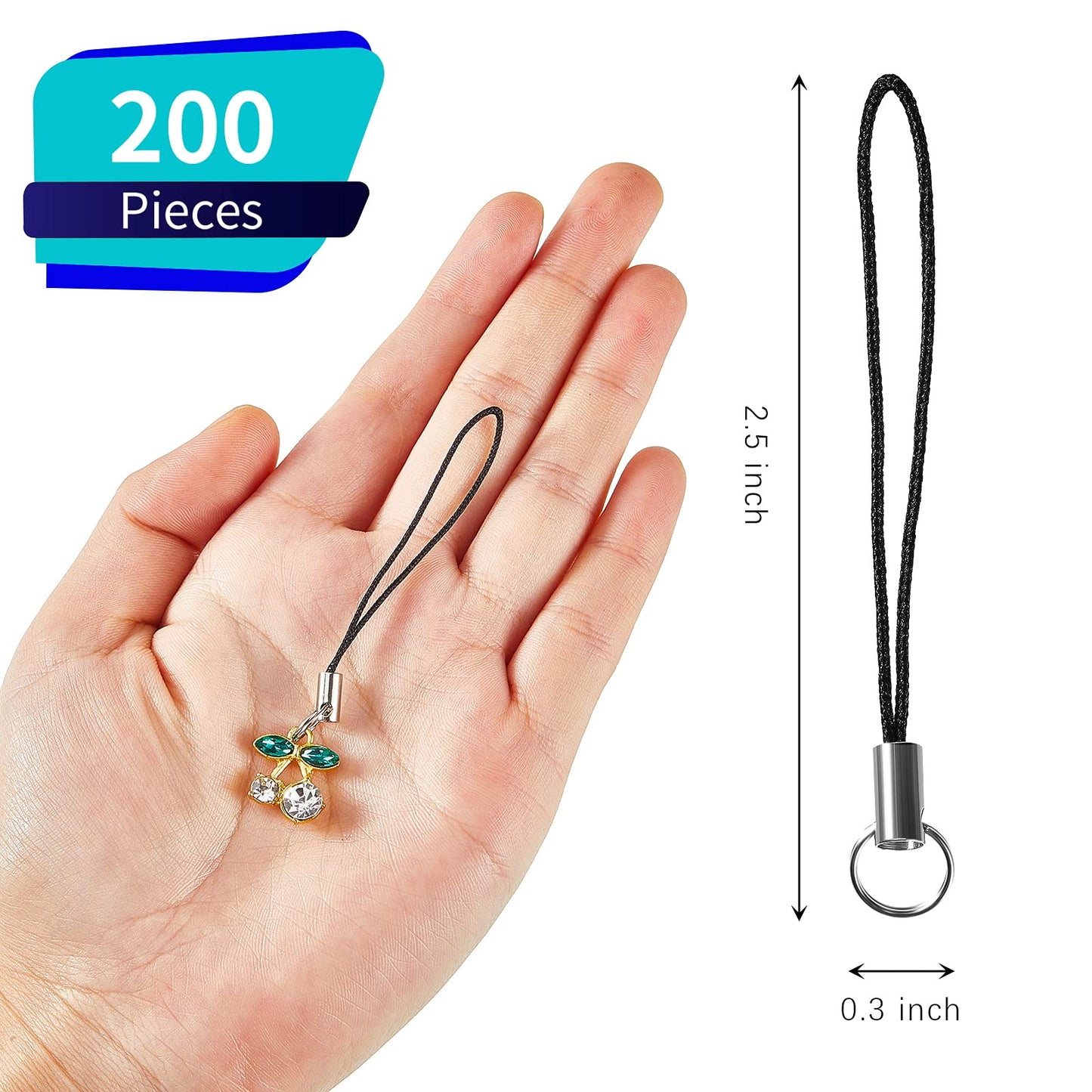 Frienda 200 Pcs Cell Phone Charm Straps Usb Drive Lanyard Phone Ring Strap For Charm Usb Drive Keychain Diy(Black)