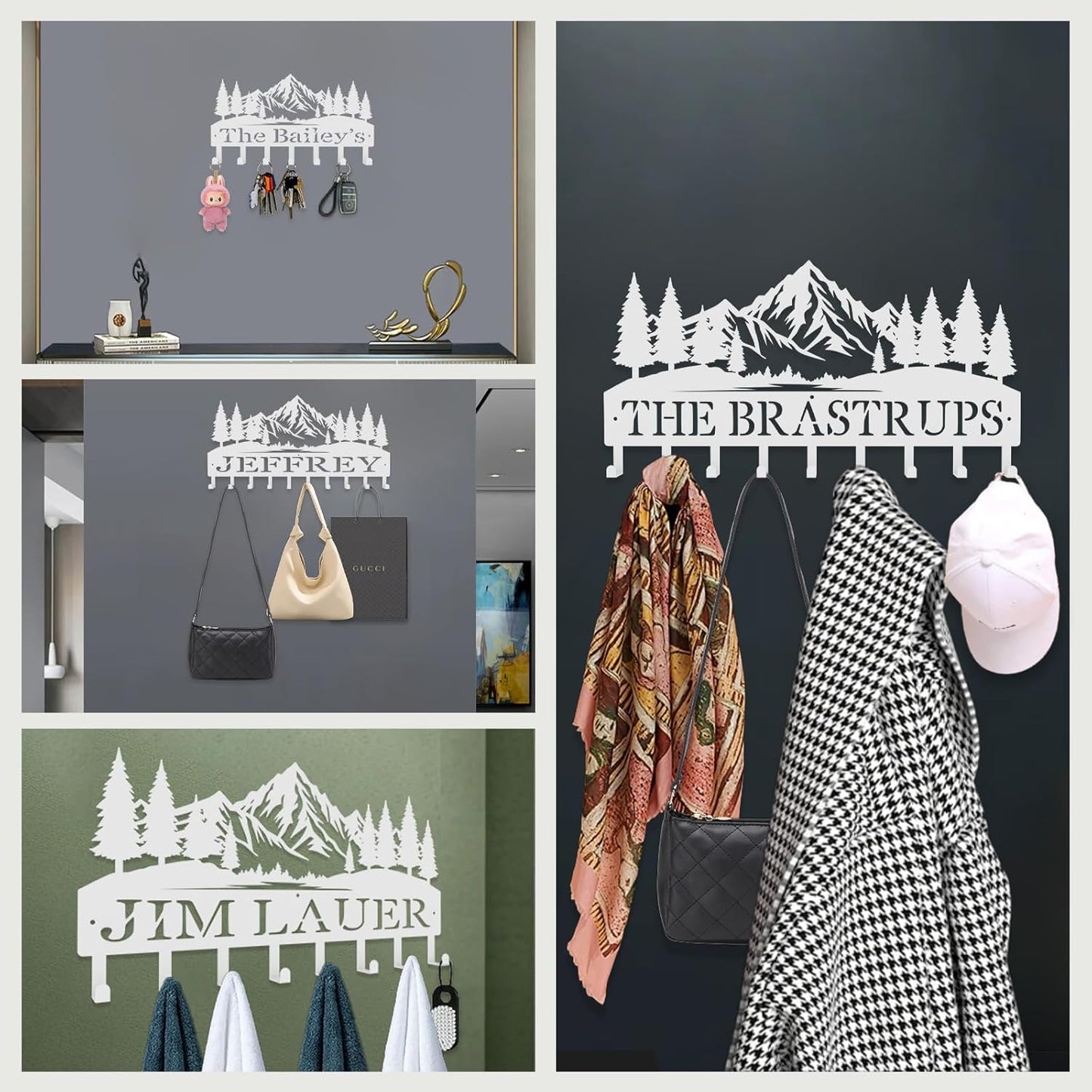Personalized Key Hooks for Wall,Custom Name Lofty Mountain Key Holder Wall Mounted,Fashion Coat Rack,Metal Key Hanger with Hooks,Key Rack Organizer for Entryway,Hallway,Doorway