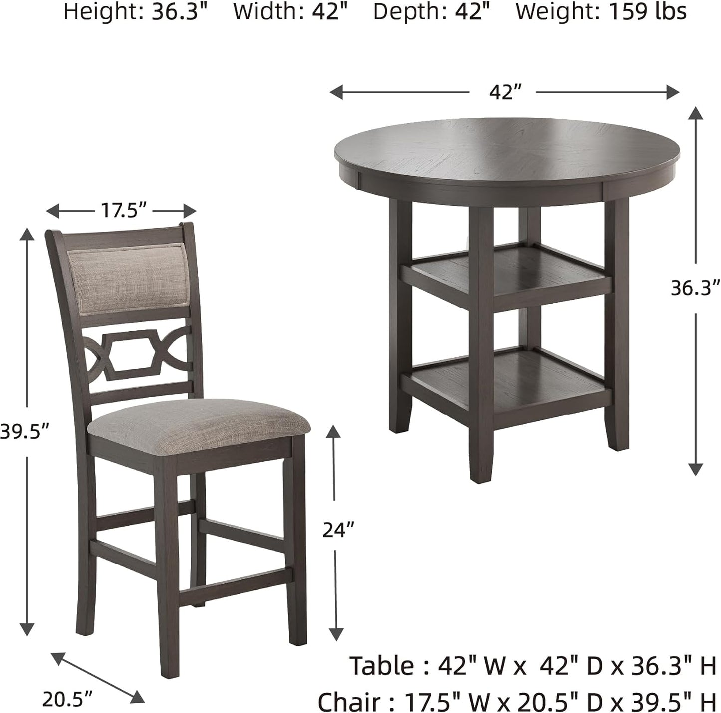 Signature Design by Ashley Wrenning Modern Diamond Patterned Counter Height Dining Table and 4 Upholstered Bar Stools with 2 Shelves, Set of 5, Gray & Light Gray