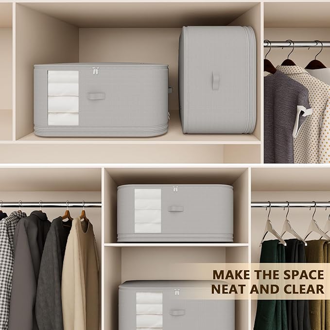5-piece compressed clothes storage bags, foldable wardrobe storage bags, large-capacity with handles, suitable for sweaters, bed sheets, blankets, down quilts, pillows, toys, etc.gray
