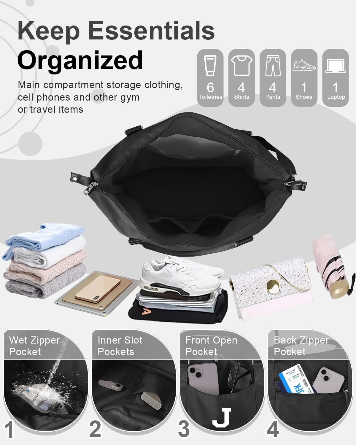 Initial Travel Duffel Bag Sports Gym Bag for Boys Teen Birthday Gifts,Black Personalized Weekender Bag Carry On Tote Bags for Men,Waterproof Overnight Luggage Bag Airplane Travel Essentials(Letter J)