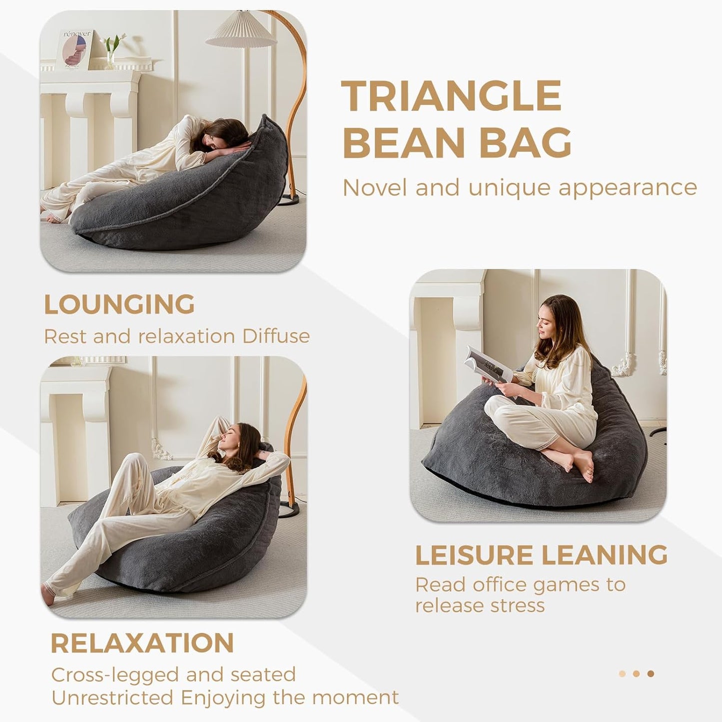 BYBYME Bean Bag Chairs Sherpa Lazy Sofa, Giant Beanbag Chairs for Adults with Stuffed High Density Foam Filling, Comfy Chair for Living Room