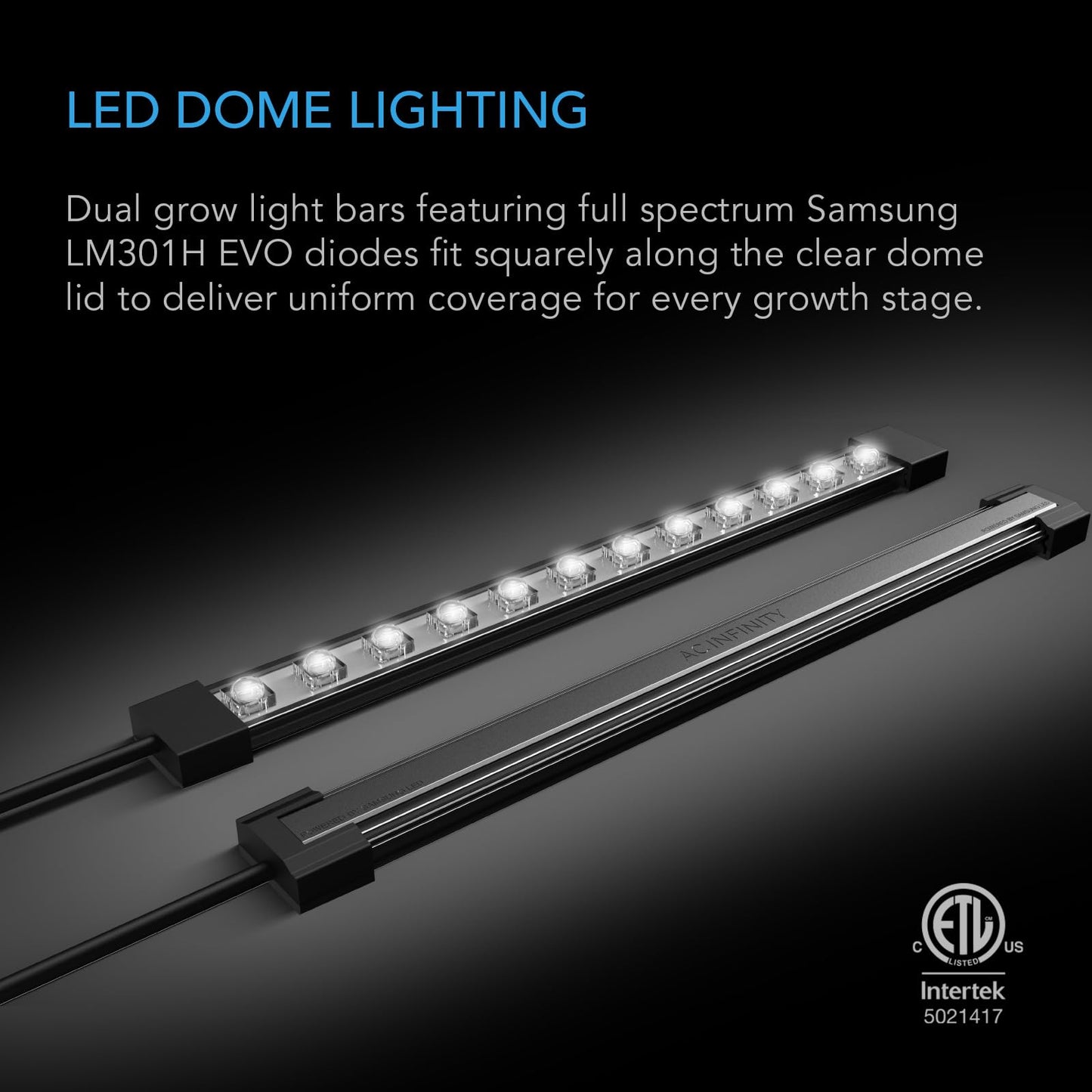 AC Infinity Heavy-Duty Humidity Dome 5x8 Germination Kit, Full Spectrum LED Grow Light Bars w/Samsung LM301H EVO LEDs, Heat Mat, 3 mm Thickest Dome, Trays, Vented Panels, for Seed Starting
