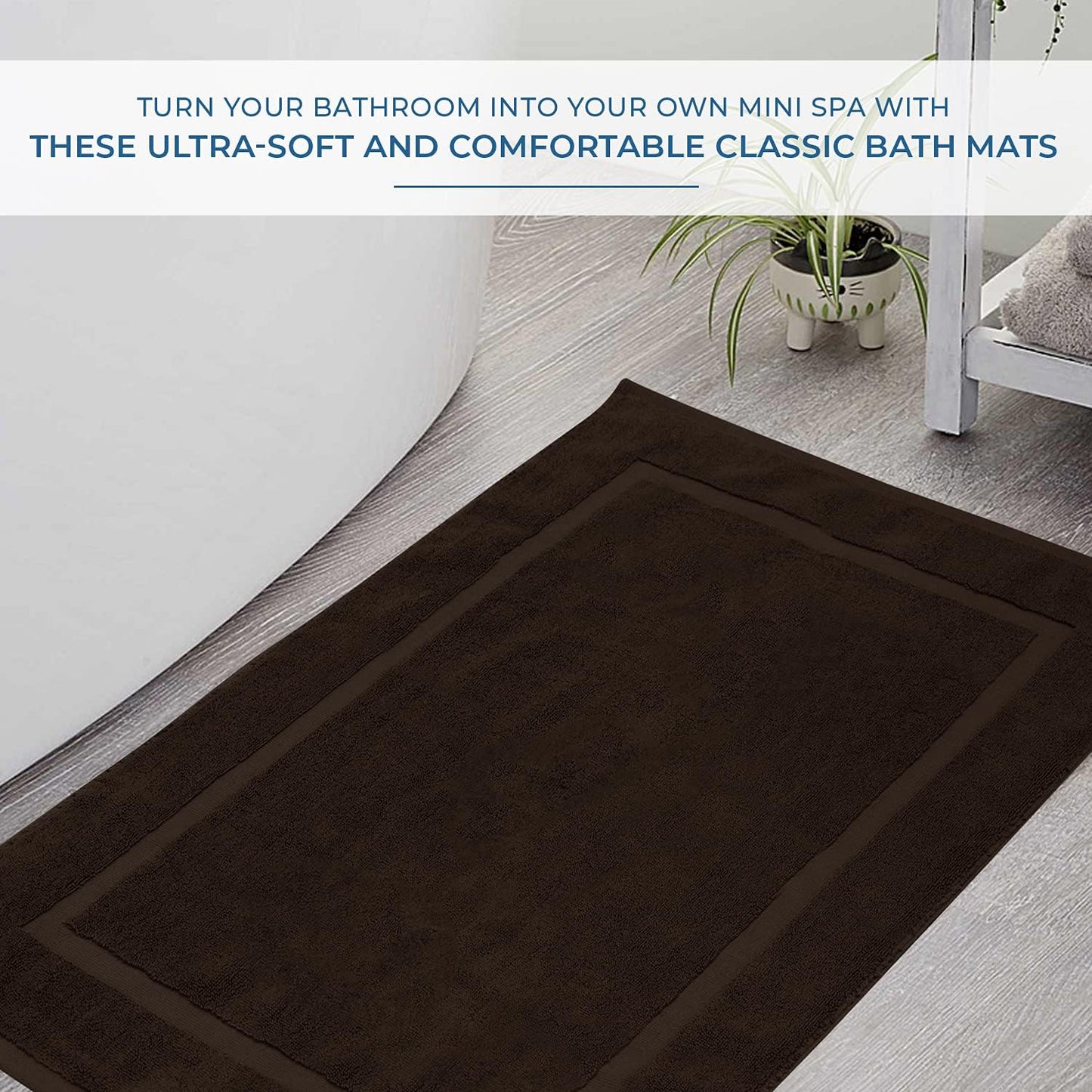 DAN RIVER Classic Cotton Bath Mats Set of 2 – Not a Bathroom Rug, Ultra Soft, Highly Absorbent & Machine Washable Bath Mat Towel for Bathroom Floor Mat – Durable, Quick-Dry, 21x34 Inches, Brown