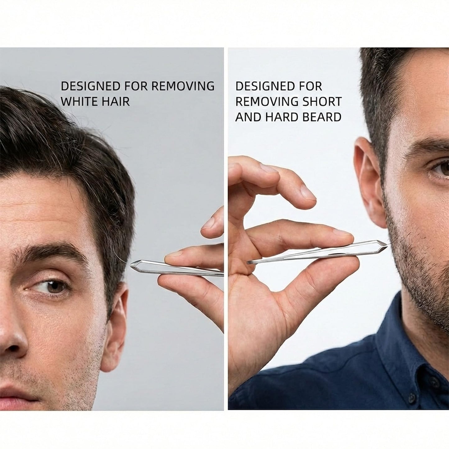 AUSOMTEK Beard & Hair Plucking Tweezers, Fine Eyebrow Tool, Stainless Steel, 10mm Tip, Anti-Slip Slot Design, Cyan PU Case